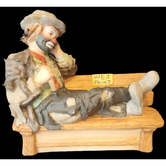 NIB Emmett Kelly Jr. HOBO Clown Wet Paint bench Porcelain Figurine Flambro - Picture 1 of 8